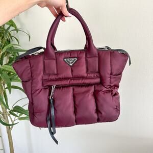 PRADA Tessuto Padded Hand Bag & Crossbody Wine Red